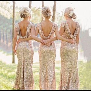 Rose gold sequined floor length dress
